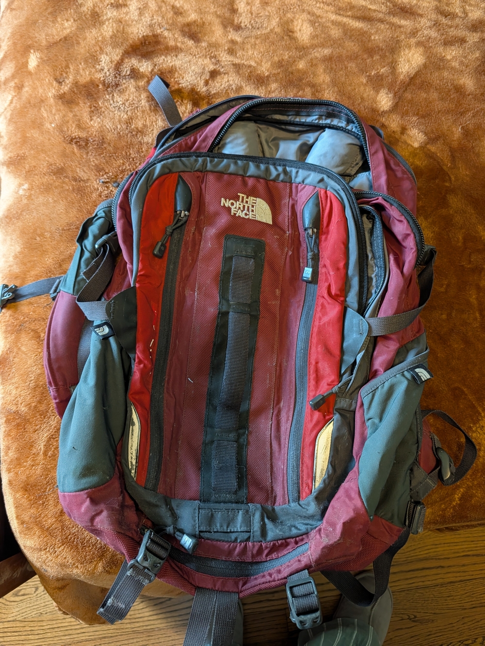 The North Face Men's Red and Gray Backpack